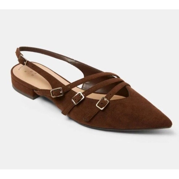 a new day Shoes - Women Twiggy Multi Buckle Mini Heel Brown Flats with Memory Foam Insole Sz 7 New